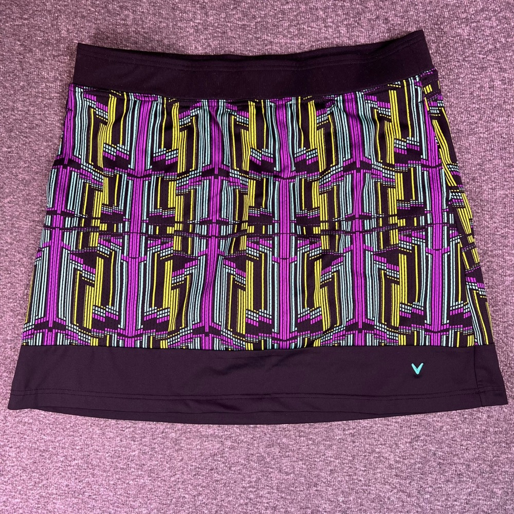 Callaway Golf Skort Purple Yellow Geometric Athletic Performance‎ Skirt Pockets
